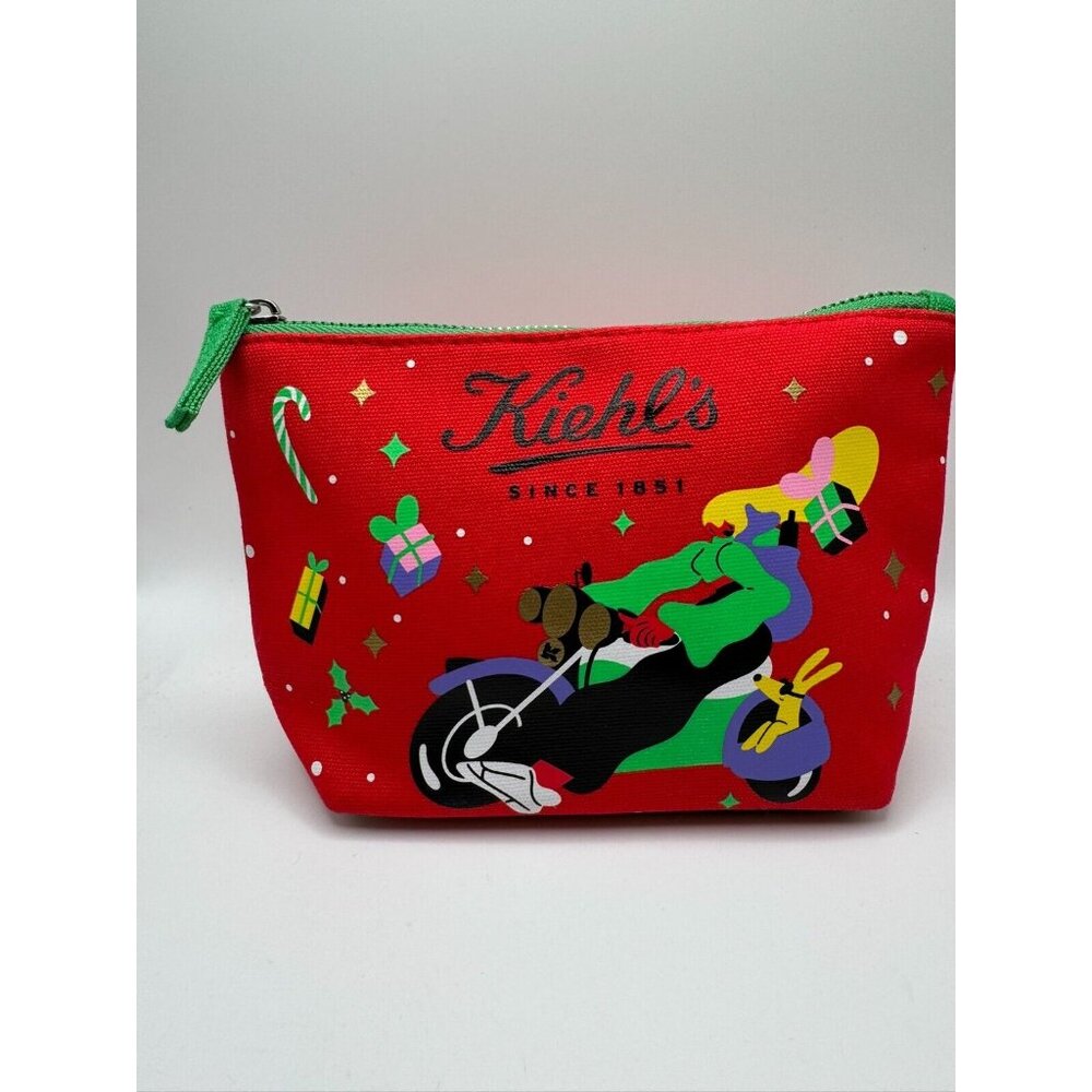 Kiehl's Makeup Cosmetic Bag MaryLou Favre Limited Edition Red Christmas *Empty